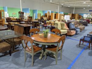 tables and furniture in a nonprofit retail store.